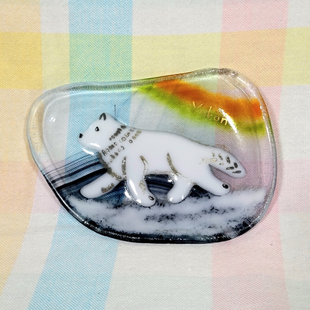 Yukon glass trinket dish 3D wolf husky northern hand painted souvenir
